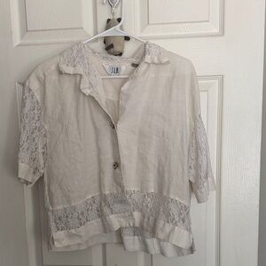 Vintage Elegant White Short Sleeve Lace Blouse